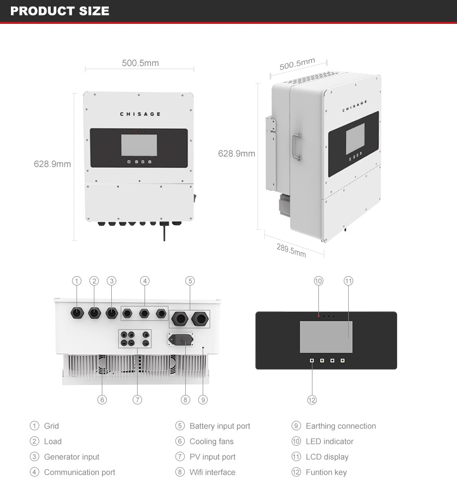 Manufacturer 12V 220V 1000W 2000W 3000W 5kVA DC AC IP65 8kw Hybrid Power Solar Home Inverter, on/off Grid Inverter Three Phase Inverter